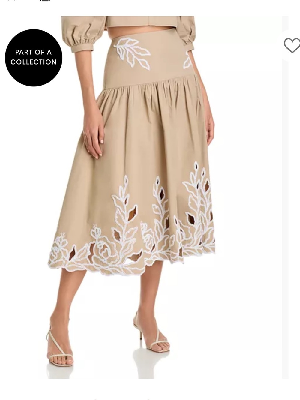 cinq a sept Beige Midi Skirt with White Floral Embroidery